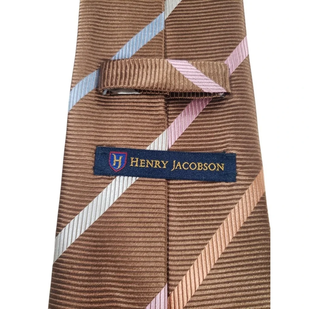 Henry Jacobson REPP Mens Tie Necktie‎ Designer Luxury Handmade Brown Stripes